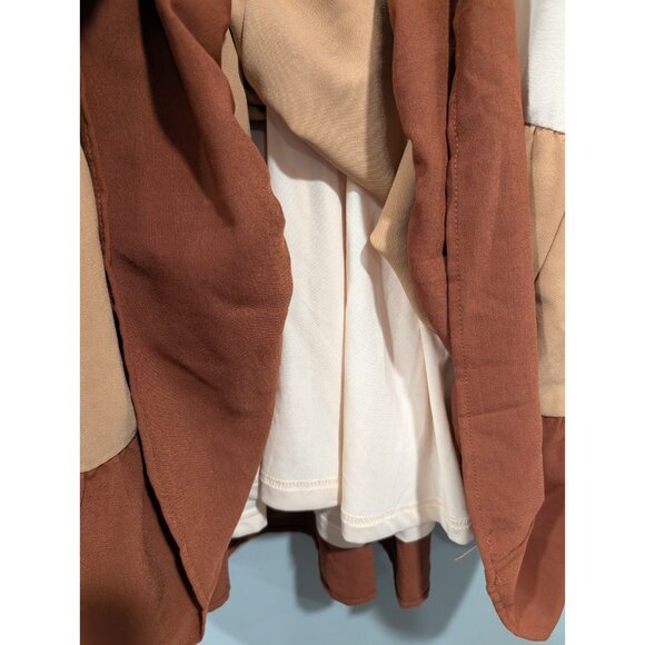 Entro Tri Color Tiered Dress Smocked Back Long Sleeve Tan Brown Boho Peasant L - Picture 11 of 16